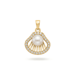 Pearl in Radiant Shell Pendant with CZ Stones - 13×18mm 18K Gold Plated