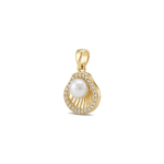 Pearl in Radiant Shell Pendant with CZ Stones - 13×18mm 18K Gold Plated - Image 2