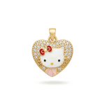 Kitty Heart  White Enamel Pendant with CZ Stones - 16×20mm 18K Gold Plated