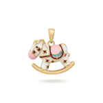 White Baby Rocking Horse Enamel Pendant - 18×20mm 18K Gold Plated