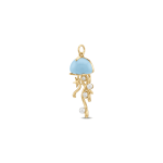 Pearl Jellyfish Blue Enamel Pendant with CZ Stone - 15×36mm 18K Gold Plated - Image 2