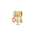 Star,Love,Pink Crystal Triple Pendant - 15×17mm 18K Gold Plated - Image 2