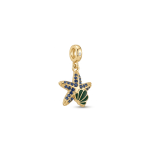Shell|Star Blue Enamel Pendant with CZ Stone - 14×26mm 18K Gold Plated - Image 2