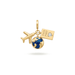 Airplane|Passport|Globe Enamel Triple Pendant with CZ Stone - 26×32mm 18K Gold Plated