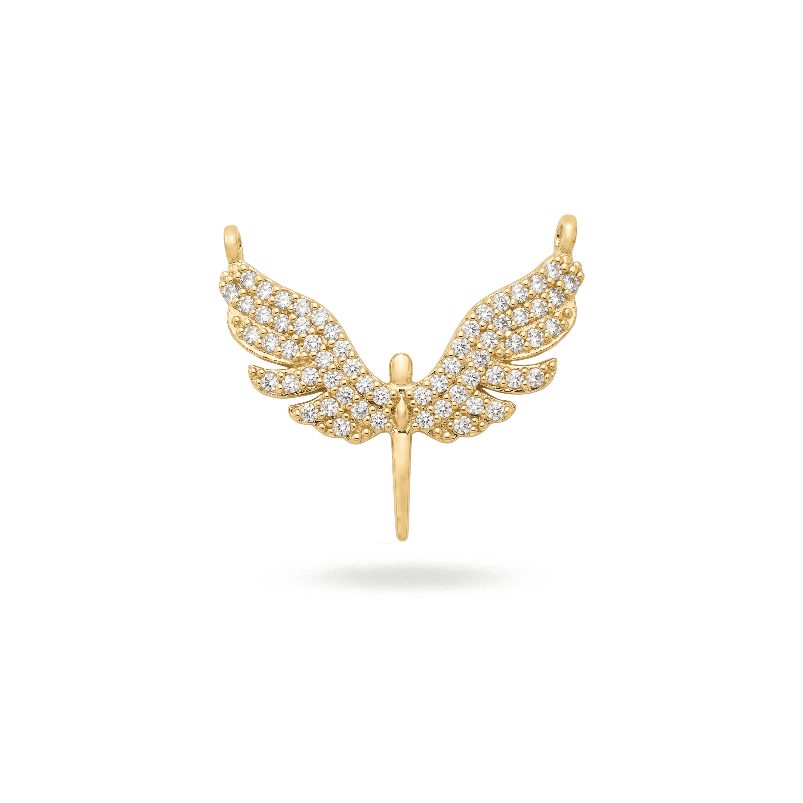 2828 Angel Wings Double Loop Pendant with CZ Stones - 22×24mm 18K Gold Plated - Image 1