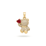 Love Bear Pendant with Red Crystal and CZ Stones - 15×17mm 18K Gold Plated