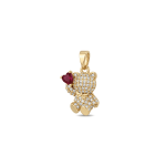 Love Bear Pendant with Red Crystal and CZ Stones - 15×17mm 18K Gold Plated - Image 2