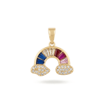 Happy Rainbow Pendant with Multicolor Crystals and CZ Stones - 15×17mm 18K Gold Plated