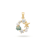 Sea Elements Enamel Pendant with CZ Stone - 15×24mm 18K Gold Plated