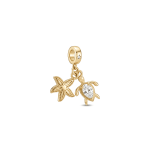 Starfish Turtle with CZ Stone Double Pendant - 22×25mm 18K Gold Plated - Image 2