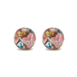 Violet Floral Round Enamel Glass Bead - 11×12mm