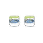Blue Murano Cube Enamel Glass Bead - 8mm