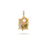 Yellow Sunflower Pearl Frame Pendant - 22×36mm Enamel 18K Gold Plated