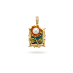 Peach Sunflower Pearl Frame Pendant - 17×30mm Enamel 18K Gold Plated