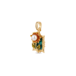 Peach Sunflower Pearl Frame Pendant - 17×30mm Enamel 18K Gold Plated - Image 2