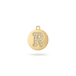 Letter R Alphabet Charm with Pave CZ Stones - 9×10mm 18K Gold Plated