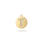 Letter T Alphabet Charm with Pave CZ Stones - 9×10mm 18K Gold Plated