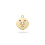 Letter V Alphabet Charm with Pave CZ Stones - 9×10mm 18K Gold Plated