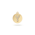 Letter Y Alphabet Charm with Pave CZ Stones - 9×10mm 18K Gold Plated