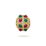 Filigree Round Bead with Green and Red Jade Stones - 9×11mm 18K Gold Plated