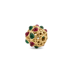 Filigree Round Bead with Green and Red Jade Stones - 9×11mm 18K Gold Plated - Image 2
