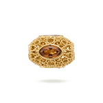 Filigree Oval Bead with Red Quarts Stones - 8×11mm 18K Gold Plated