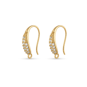 Shepherd’s Hook Earring Connector with Pave CZ Stones – 10×16mm 18K Gold plated