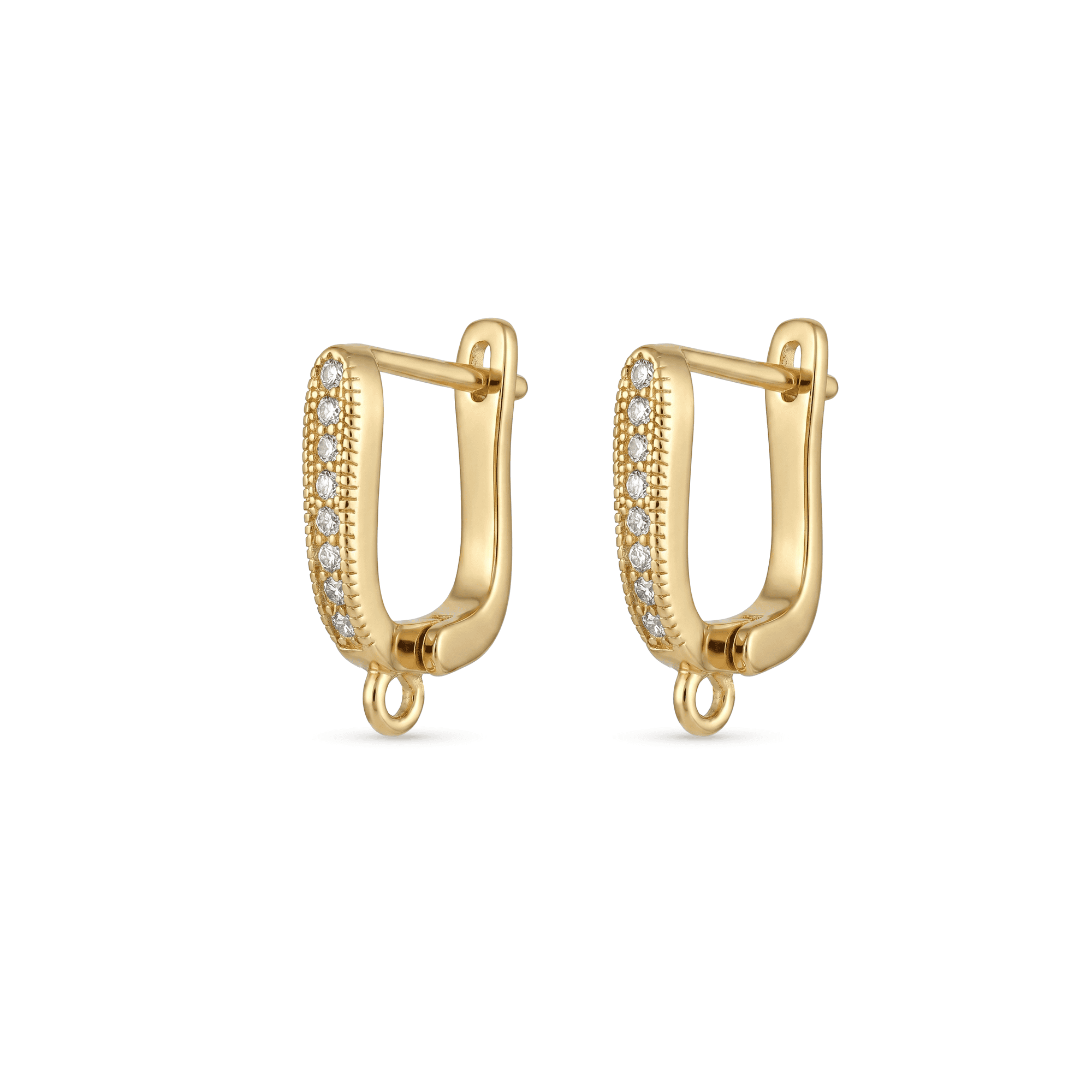 2958-2 Latch Back Earring Connector with Pave CZ Stones - 11×16mm 18K Gold plated - Image 1