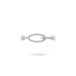 2 Sided Oval Fold Over Clasp with Tie Bar End Caps and Pave CZ Stones - 11×50mm Rhodium Plated
