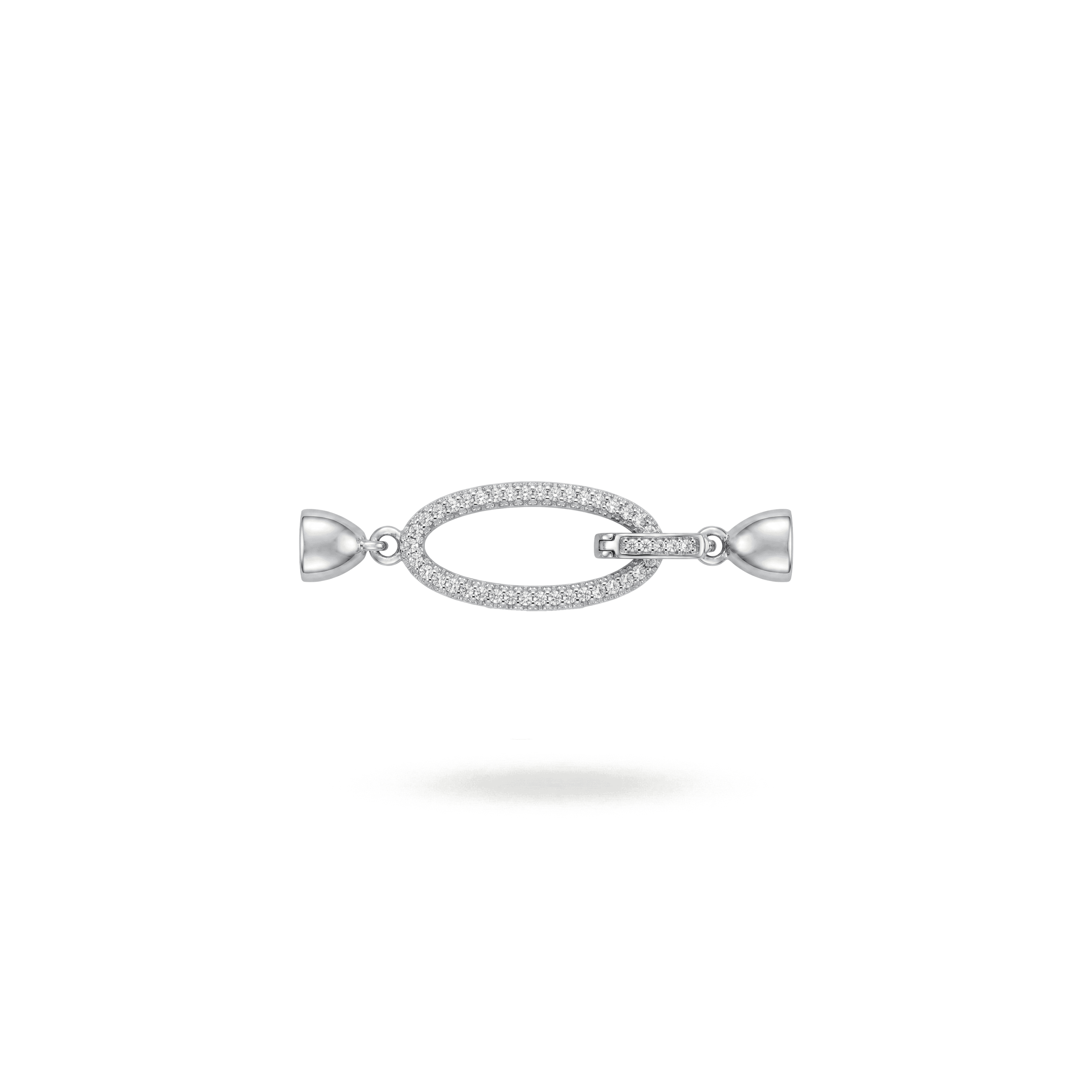 2970 2 Sided Oval Fold Over Clasp with Tie Bar End Caps and Pave CZ Stones - 11×50mm Rhodium Plated - Image 1