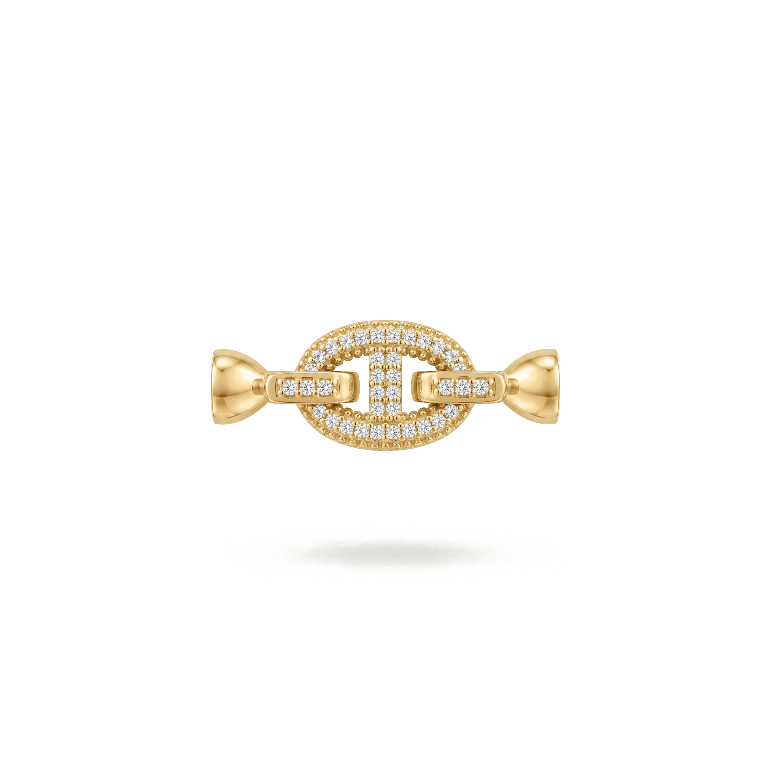 2975 2 Sided Oval Fold Over Clasp with Tie Bar End Caps and Pave CZ Stones - 9×28mm 18K Gold Plated - Image 1