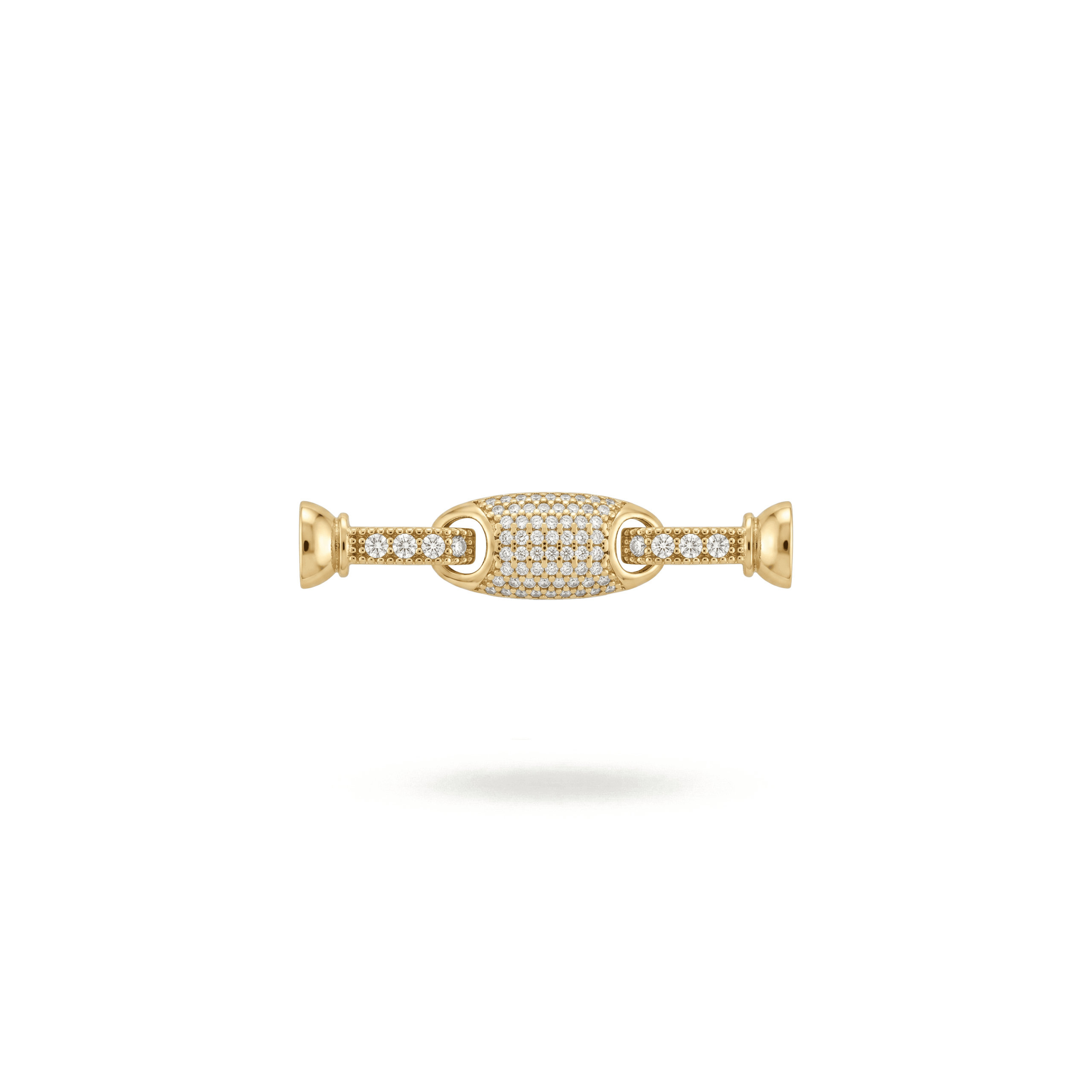 2991 2 Sided Oval Fold Over Clasp with Tie Bar End Caps and Pave CZ Stones- 7×38mm 18K Gold Plated - Image 1