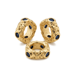 Square Large Hole Spacer Bead with Blue Saphire Stones - 6mm 18K Gold Plated - Image 3