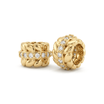 Large Hole Cylinder Spacer Bead with Textured Belt and Pave CZ Stones - 5×8mm 18K Gold Plated