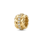 Large Hole Cylinder Spacer Bead with Textured Belt and Pave CZ Stones - 5×8mm 18K Gold Plated - Image 2