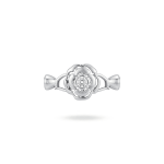 2 Sided Rose Flower Fold Over Clasp with Tie Bar End Caps and CZ Stone - 12×30mm Rhodium Plated