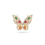 Multicolor Butterfly Double Loop Pendant with Pave CZ Stones - 19×23mm 18K Gold Plated
