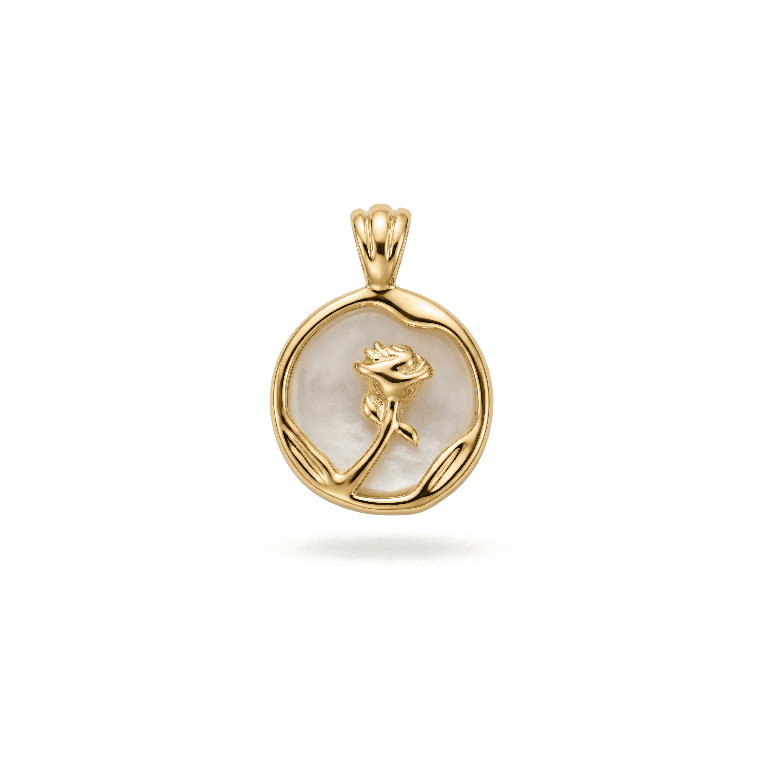 3111-1 Rose Flower Natural Shell Pendant - 12×17mm 18K Gold Plated - Image 1