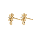 Stud Flower Earring Connector with CZ Stones - 5×8mm 18K Gold Plated