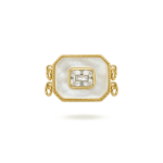 Octagon MOP Double Loop Open Box Clasp with White Crystal - 14×27mm 18K Gold Plated