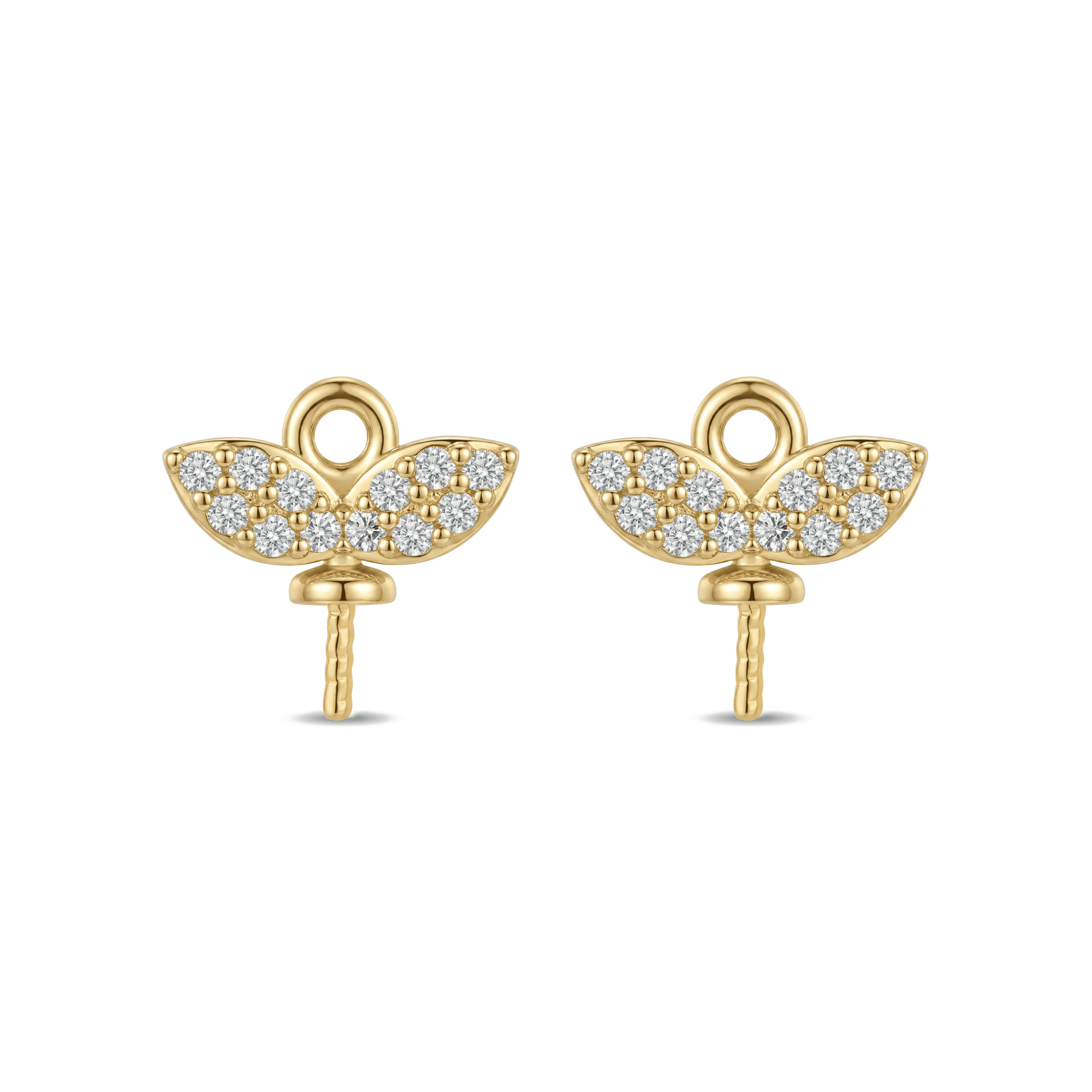 3223-1 Leaves Peg Bail Charm with Clip and Pave CZ Stones - 9×10mm 18K Gold Plated - Image 1