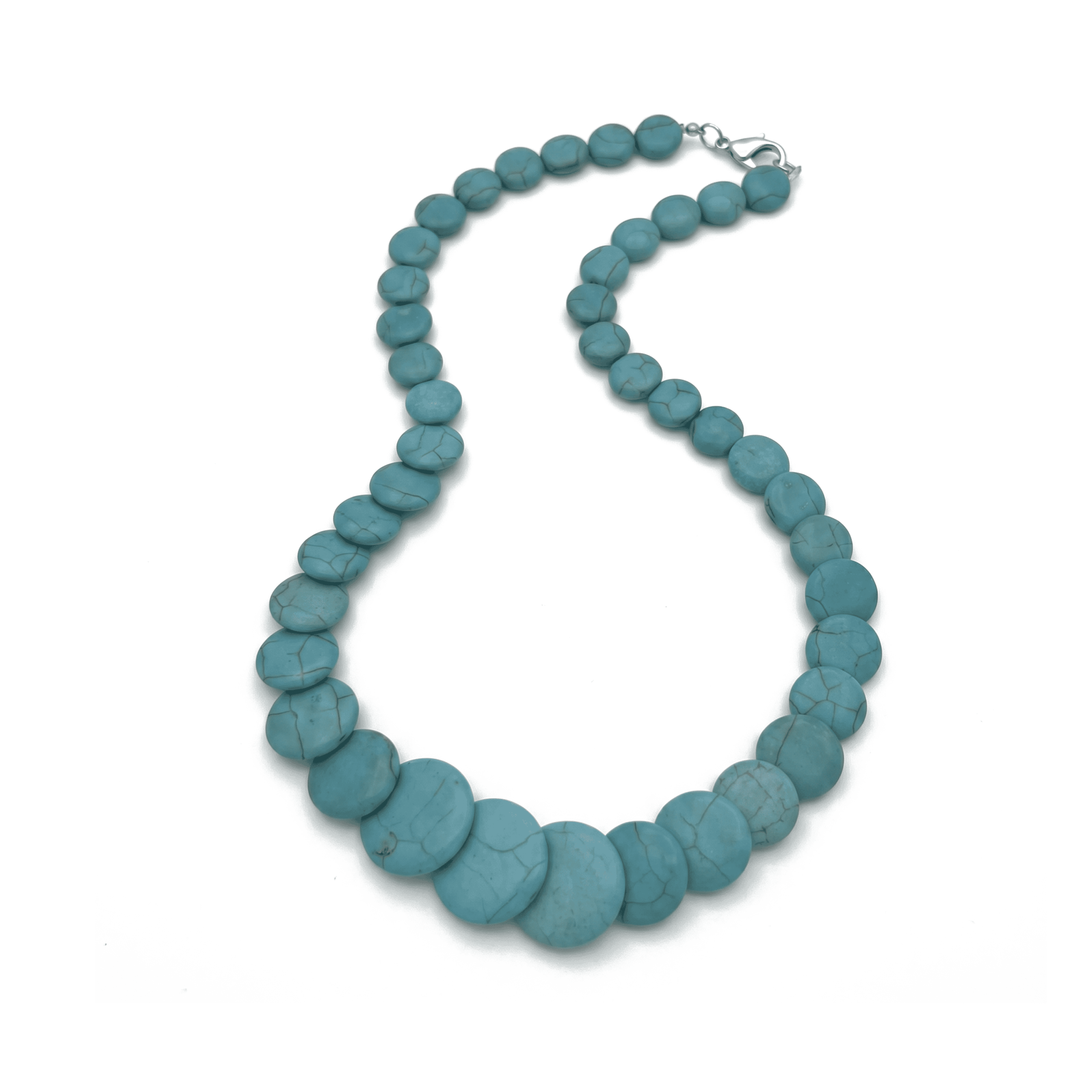 3173-2 Handmade Blue Turquoise Tibetan Conic Lentil Stone Necklace - Image 1