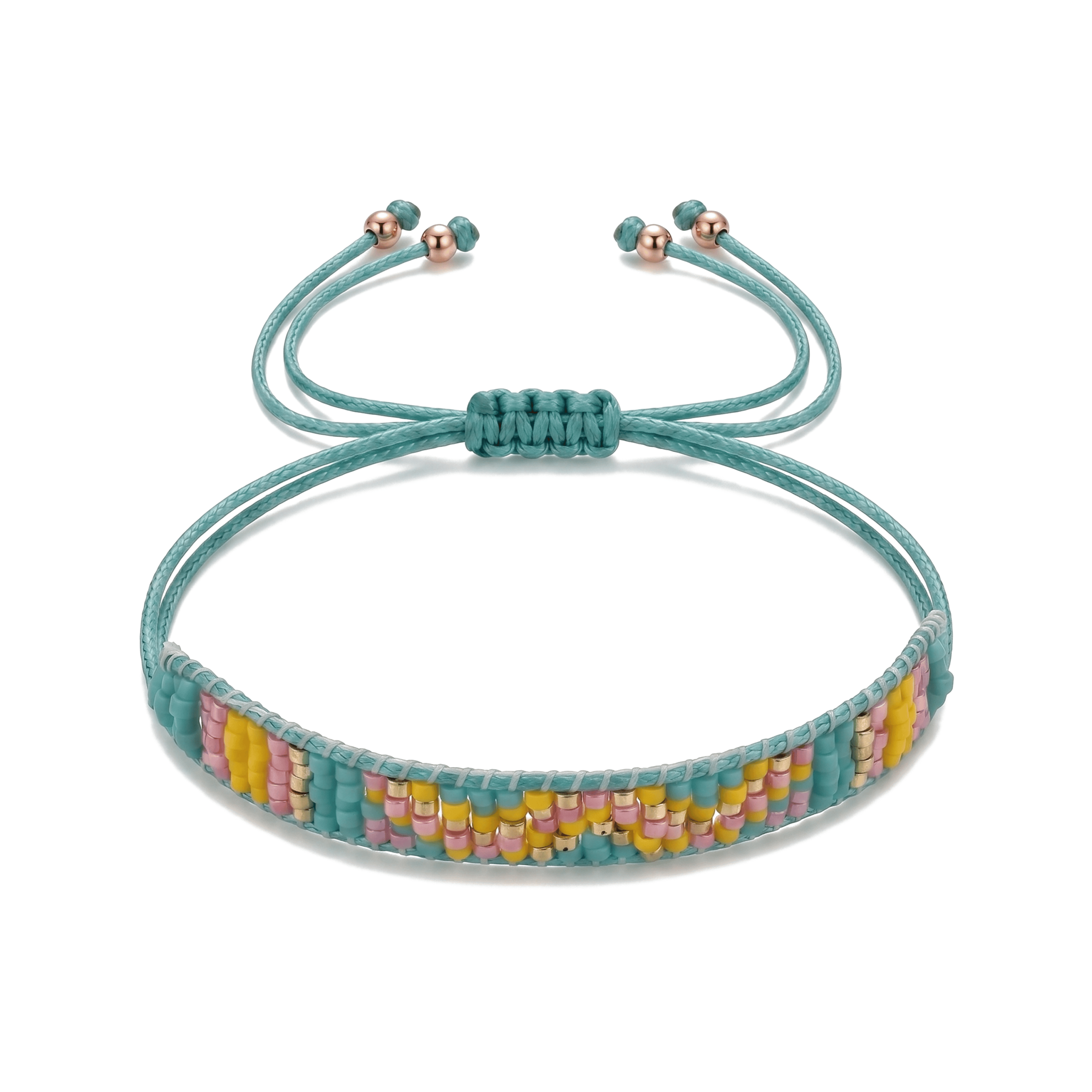 3176-2 Handmade Original Miyuki Glass Beads Adjustable Bracelet - Blue & Yellow - Image 1