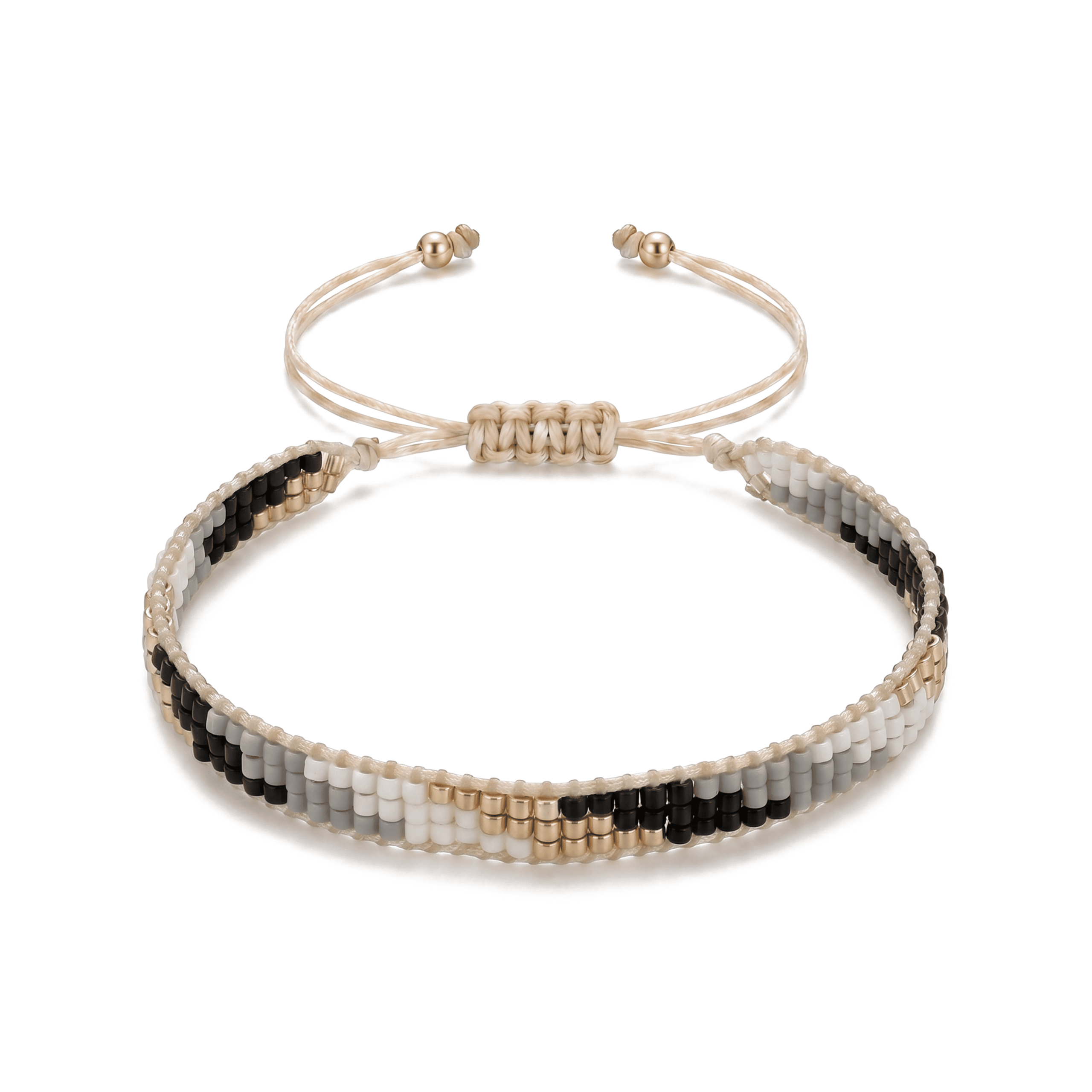 3183 Handmade Original Miyuki Glass Beads Adjustable Bracelet - Black & Gold - Image 1